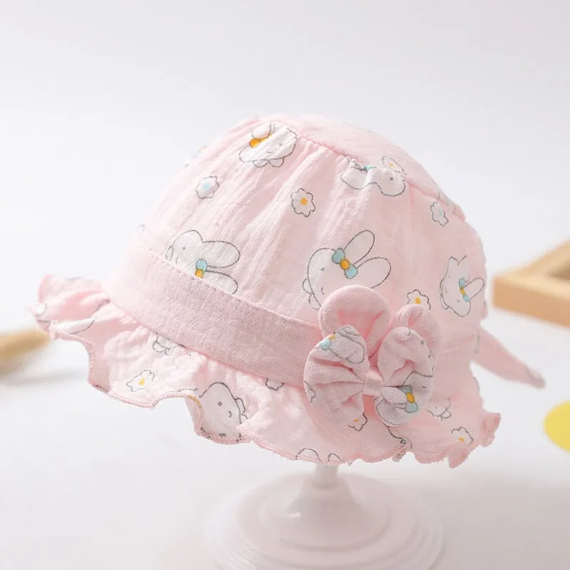 Newborn Baby Hat Cute Rabbit Bow Thin Cotton hat Baby Hat Breathable Sun Hat