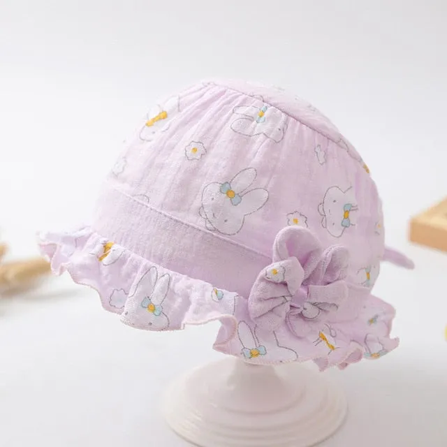 Newborn Baby Hat Cute Rabbit Bow Thin Cotton hat Baby Hat Breathable Sun Hat