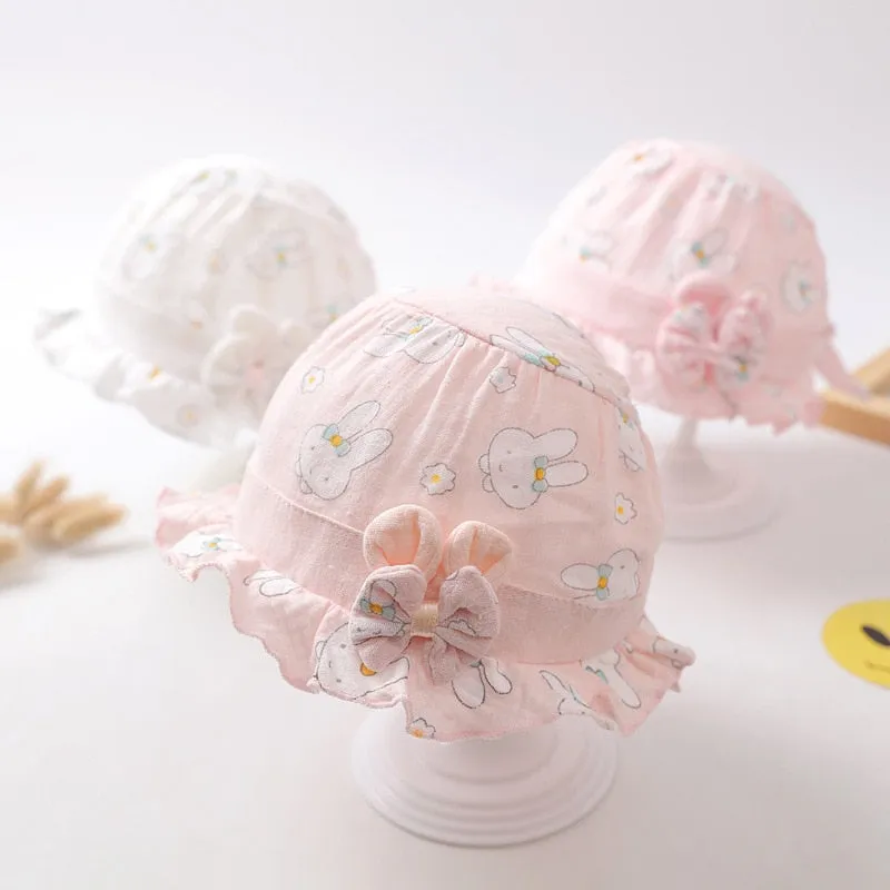 Newborn Baby Hat Cute Rabbit Bow Thin Cotton hat Baby Hat Breathable Sun Hat