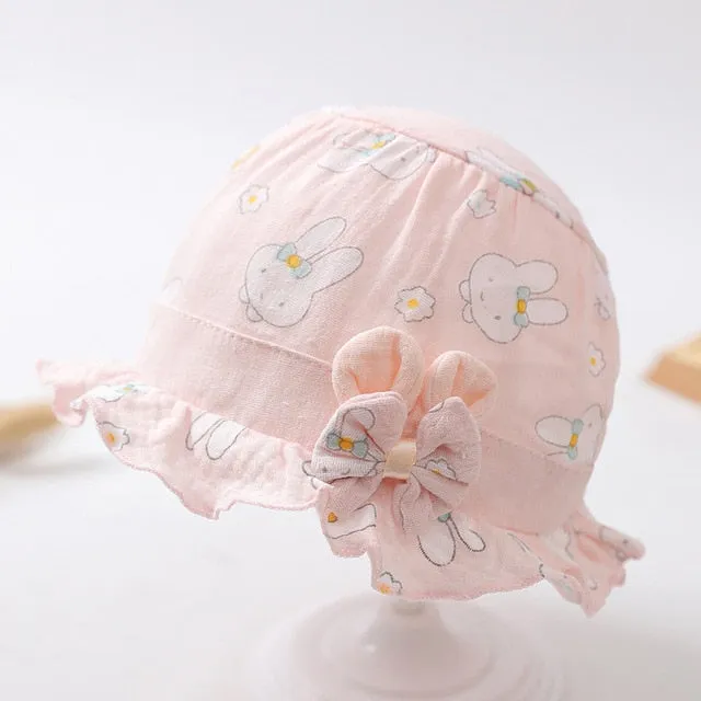 Newborn Baby Hat Cute Rabbit Bow Thin Cotton hat Baby Hat Breathable Sun Hat