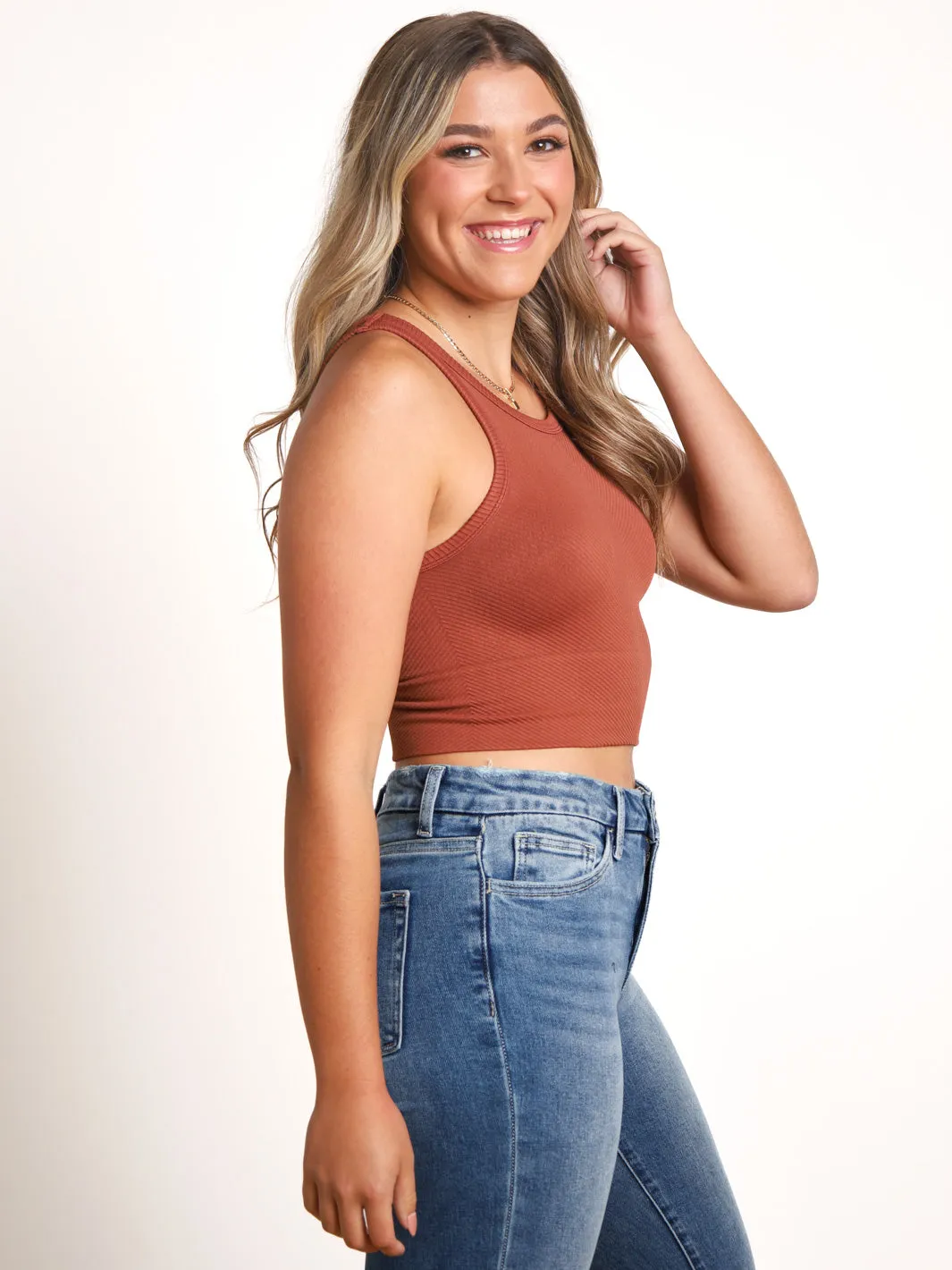 Nikibiki High Neck Chevron Crop Tank- Final Sale