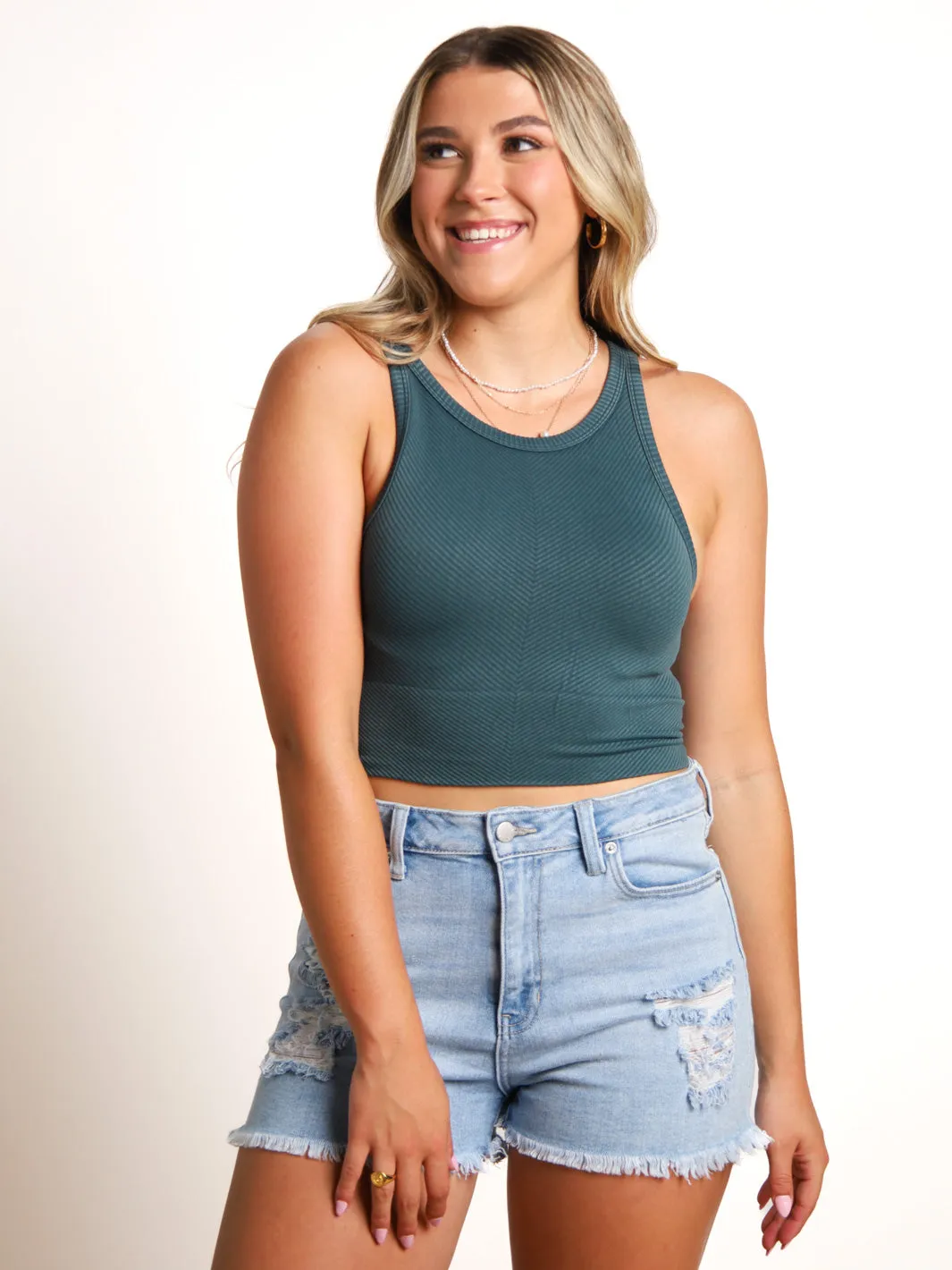 Nikibiki High Neck Chevron Crop Tank- Final Sale