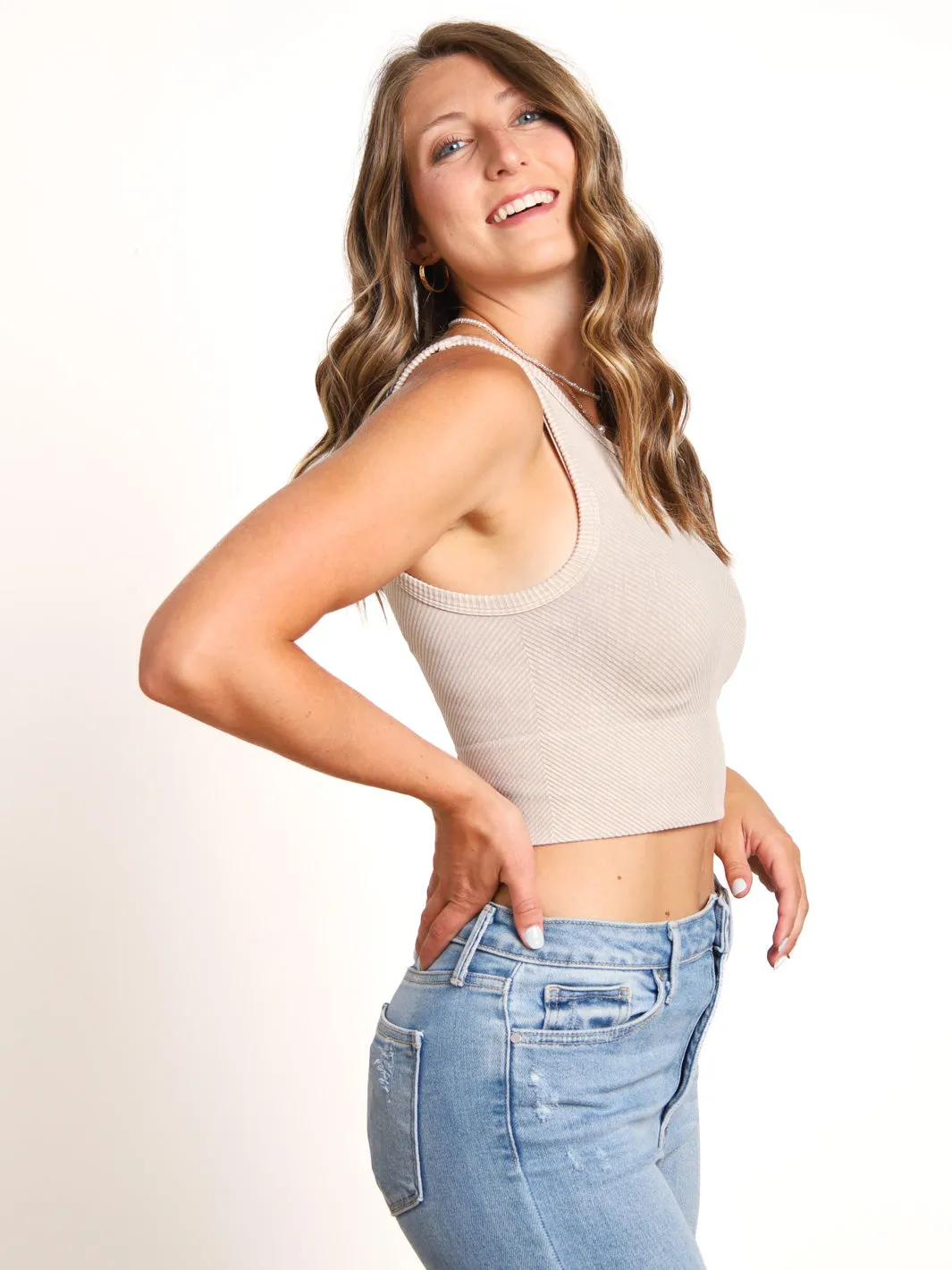 Nikibiki High Neck Chevron Crop Tank- Final Sale