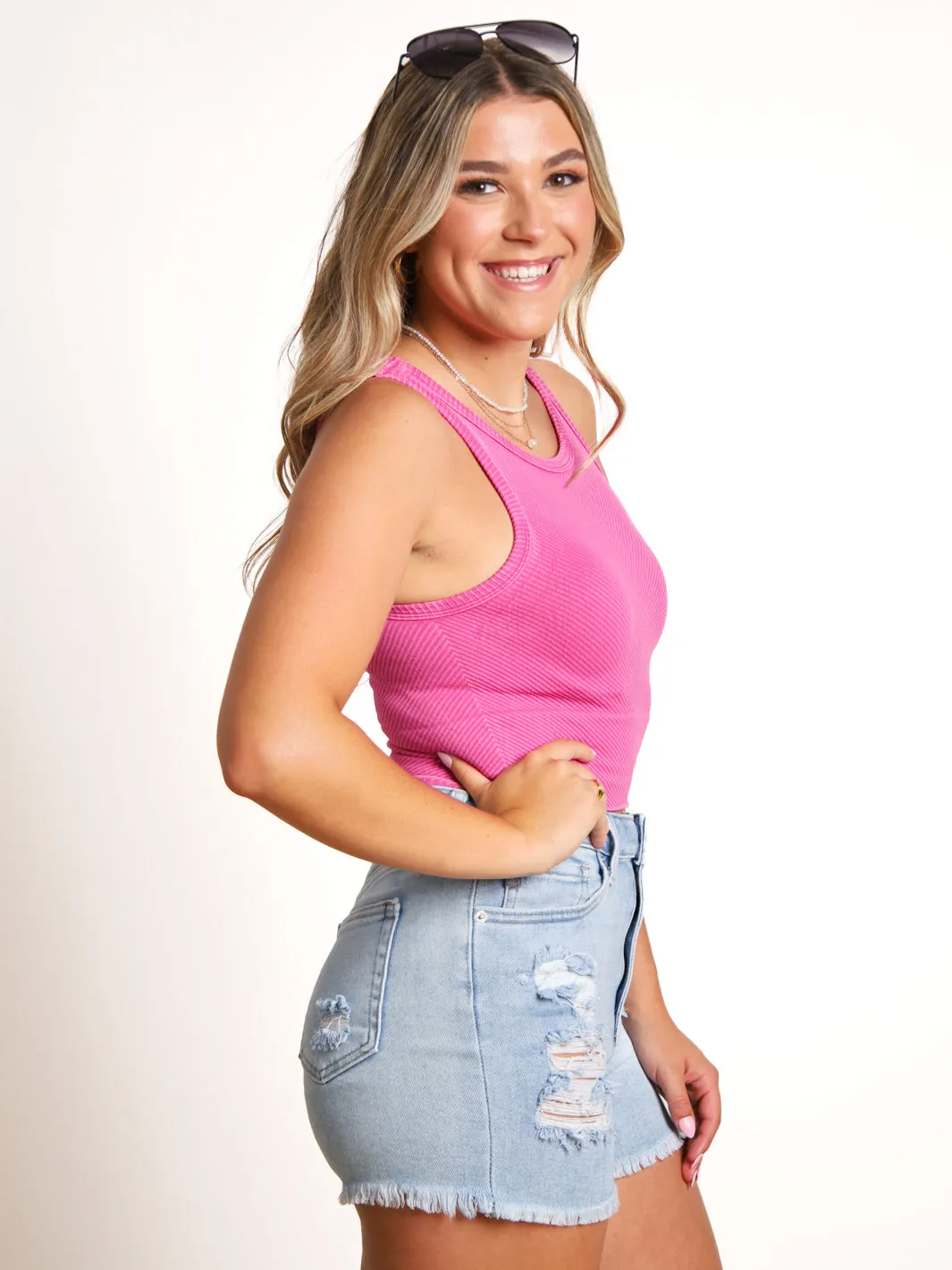 Nikibiki High Neck Chevron Crop Tank- Final Sale