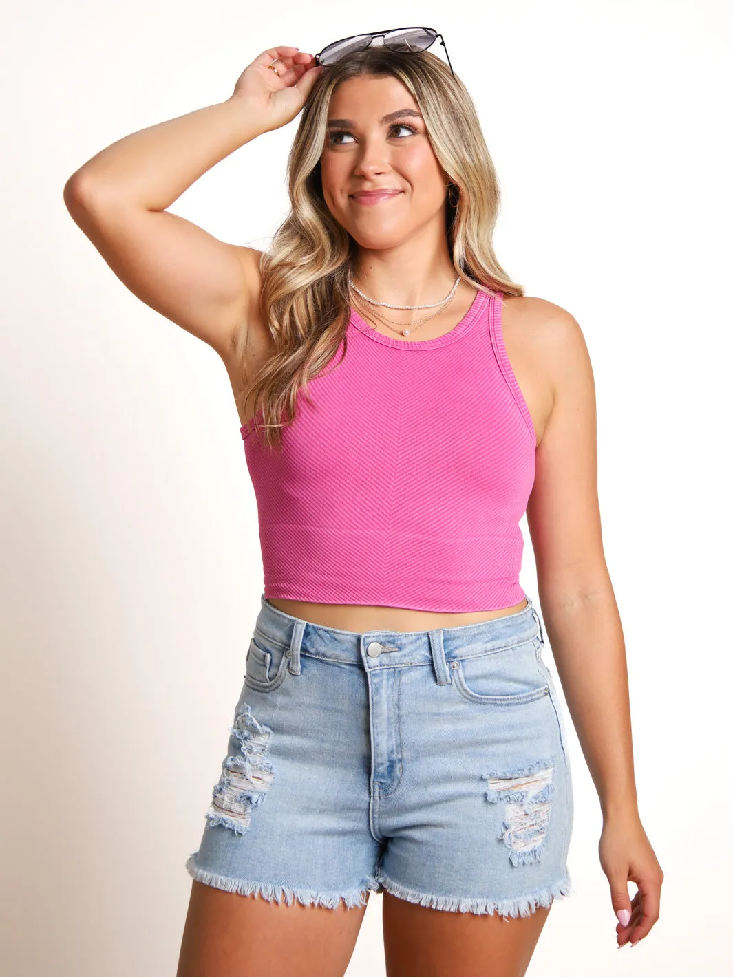 Nikibiki High Neck Chevron Crop Tank- Final Sale