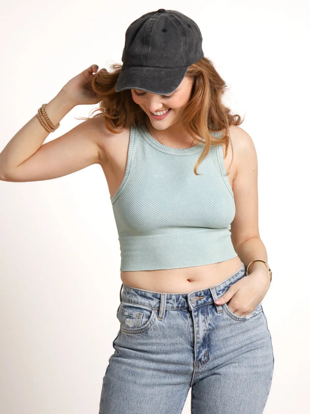 Nikibiki High Neck Chevron Crop Tank- Final Sale