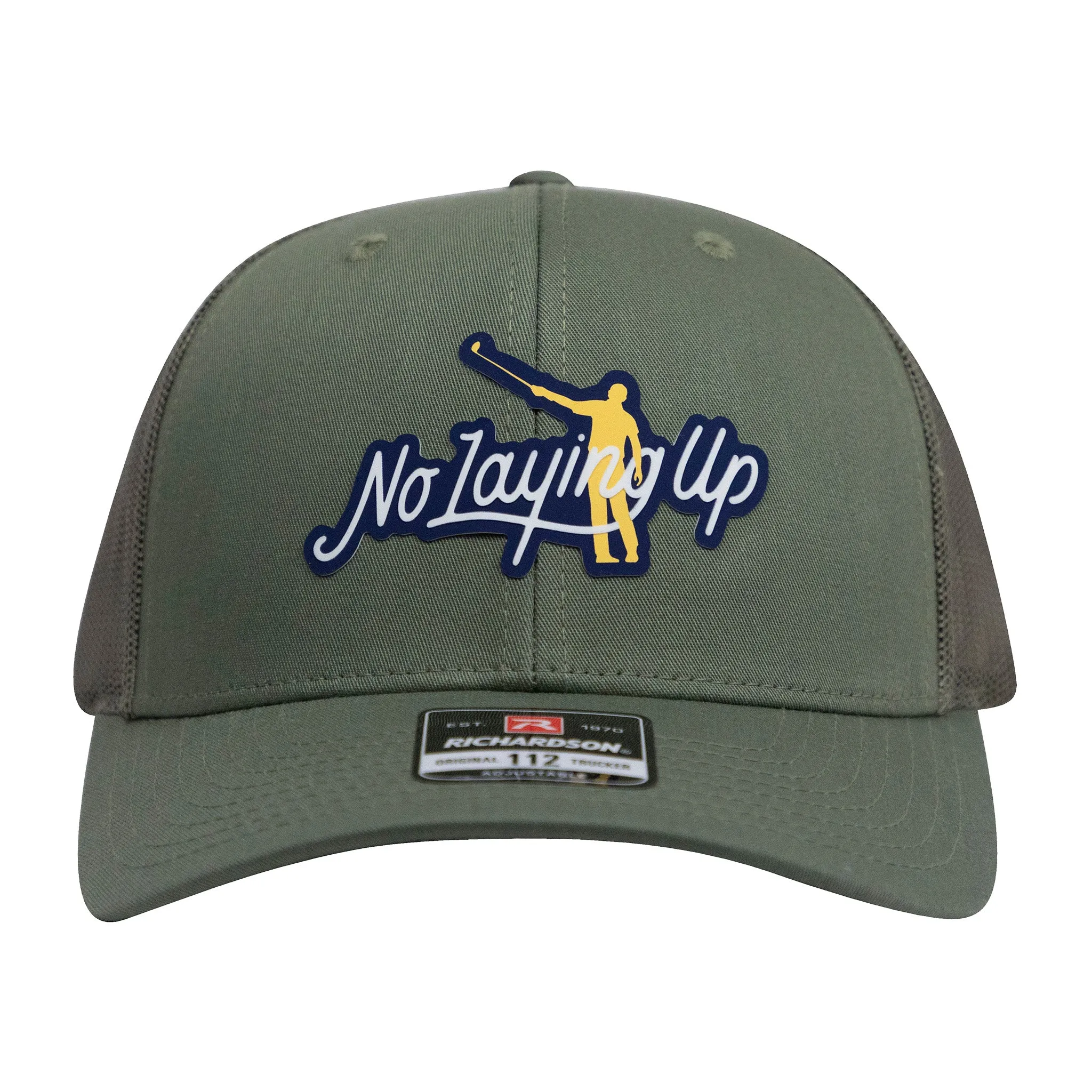 No Laying Up Logo Lock Up Trucker Hat | Loden Green w/ Navy/Yellow Silicone Patch
