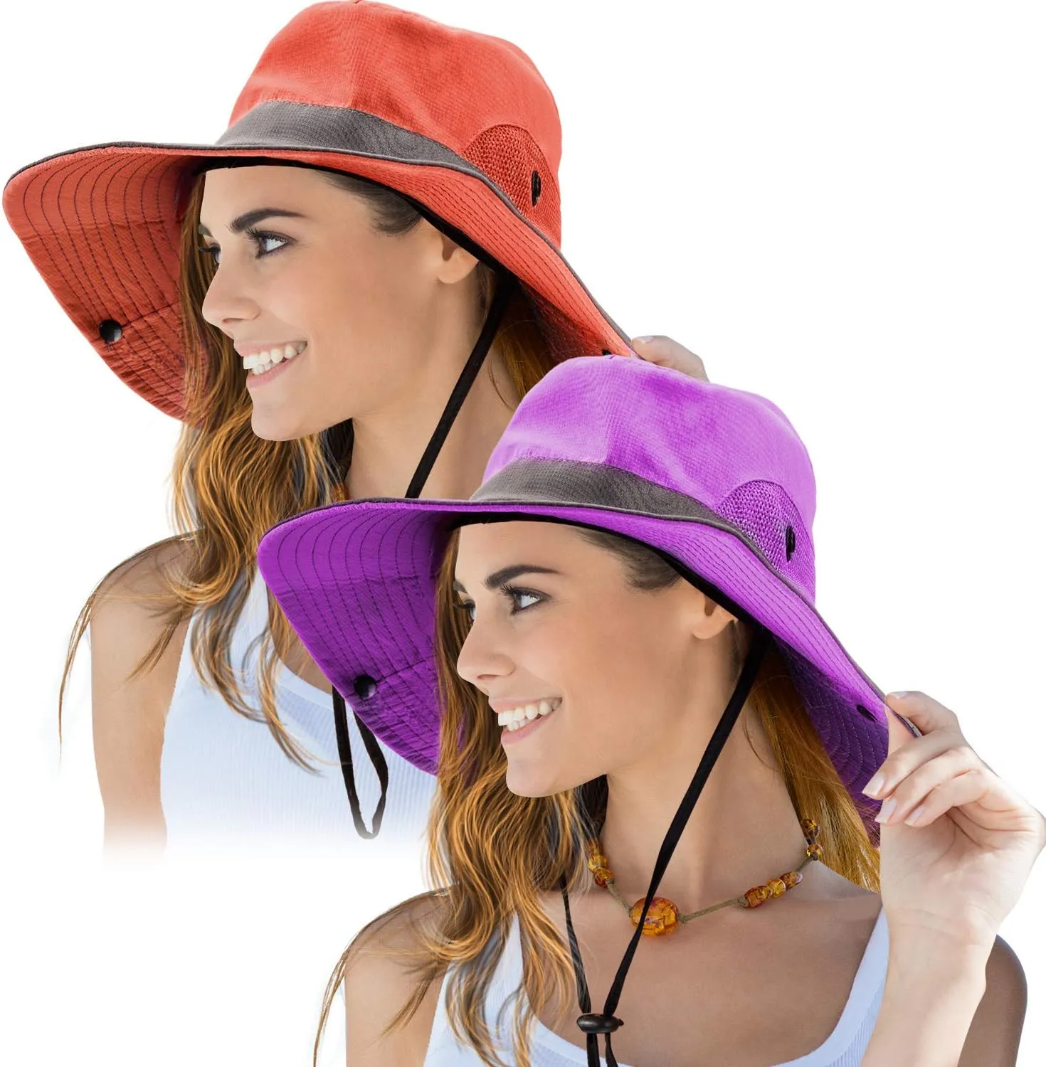 Norme 2 Pieces Women's Outdoor Sun Hat UV Protection Foldable Mesh Wide Brim Beach Fishing Cap Ponytail
