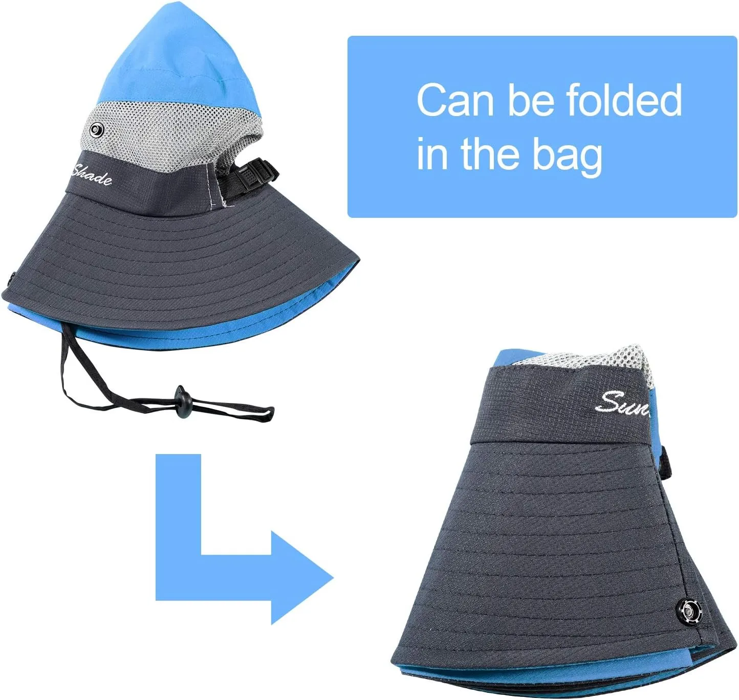 Norme 2 Pieces Women's Outdoor Sun Hat UV Protection Foldable Mesh Wide Brim Beach Fishing Cap Ponytail