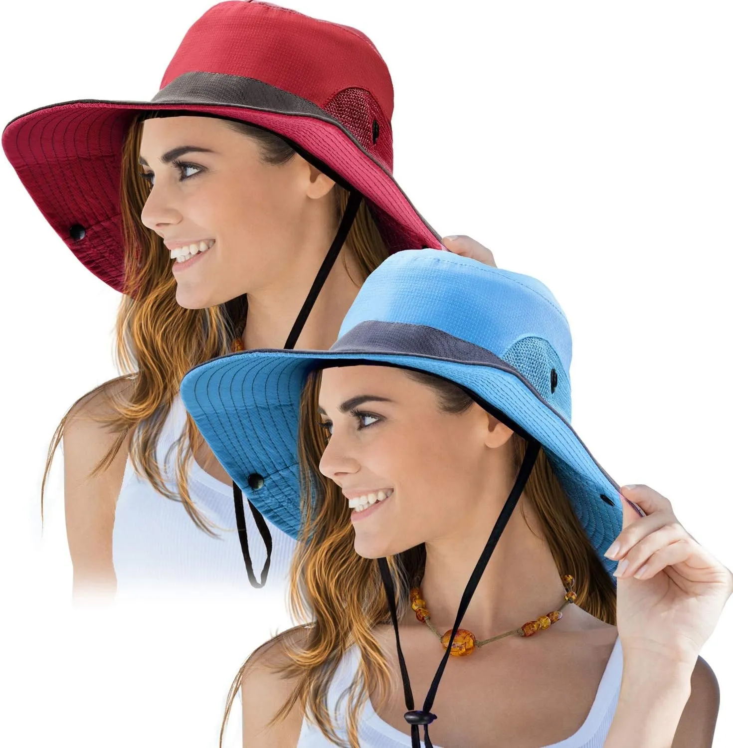 Norme 2 Pieces Women's Outdoor Sun Hat UV Protection Foldable Mesh Wide Brim Beach Fishing Cap Ponytail