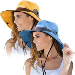Norme 2 Pieces Women's Outdoor Sun Hat UV Protection Foldable Mesh Wide Brim Beach Fishing Cap Ponytail