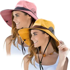 Norme 2 Pieces Women's Outdoor Sun Hat UV Protection Foldable Mesh Wide Brim Beach Fishing Cap Ponytail