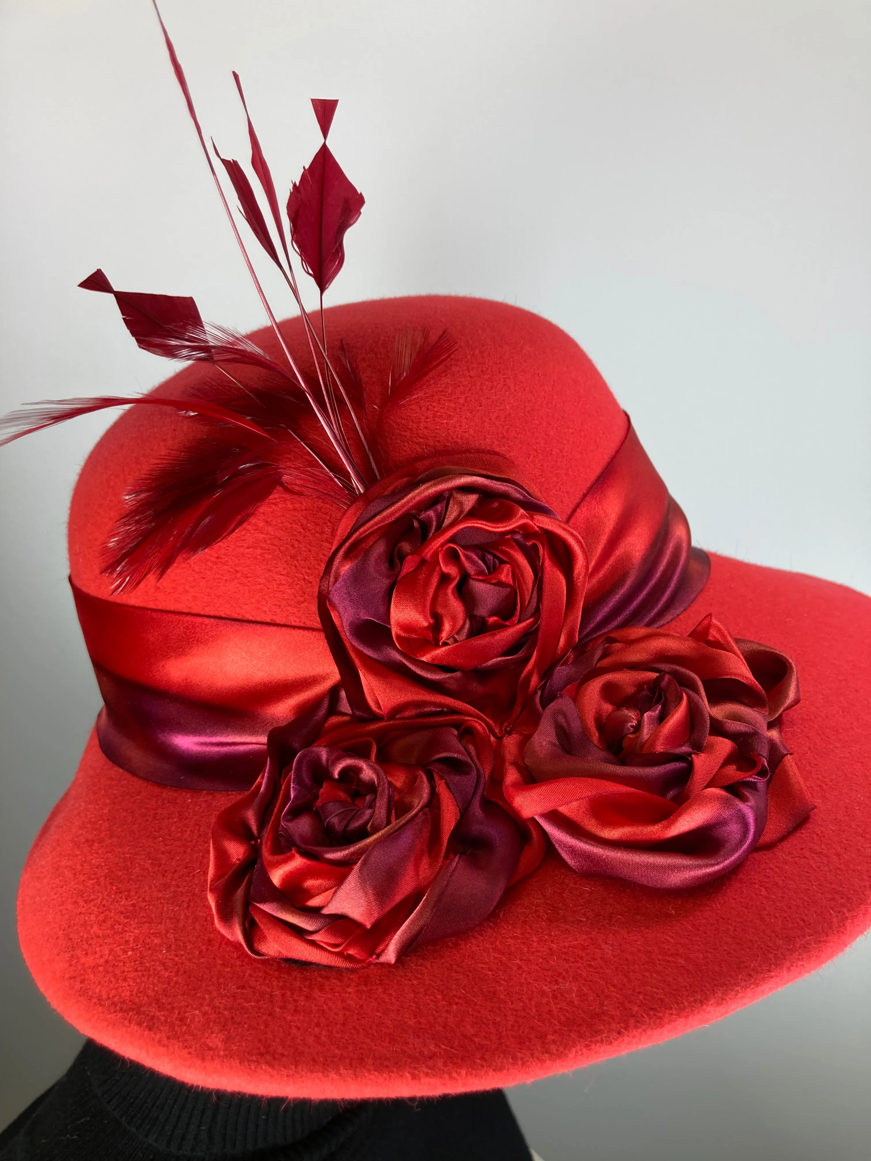 One of a kind hat. Downton Abbey style. 1920s wool hat, felt brim hat, Womens Brim Hat red. Ladies Warm Winter Hat. Womens Winter Hats