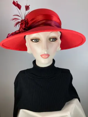 One of a kind hat. Downton Abbey style. 1920s wool hat, felt brim hat, Womens Brim Hat red. Ladies Warm Winter Hat. Womens Winter Hats
