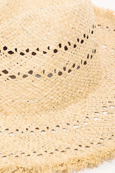 Openwork Raw Hem Weave Hat
