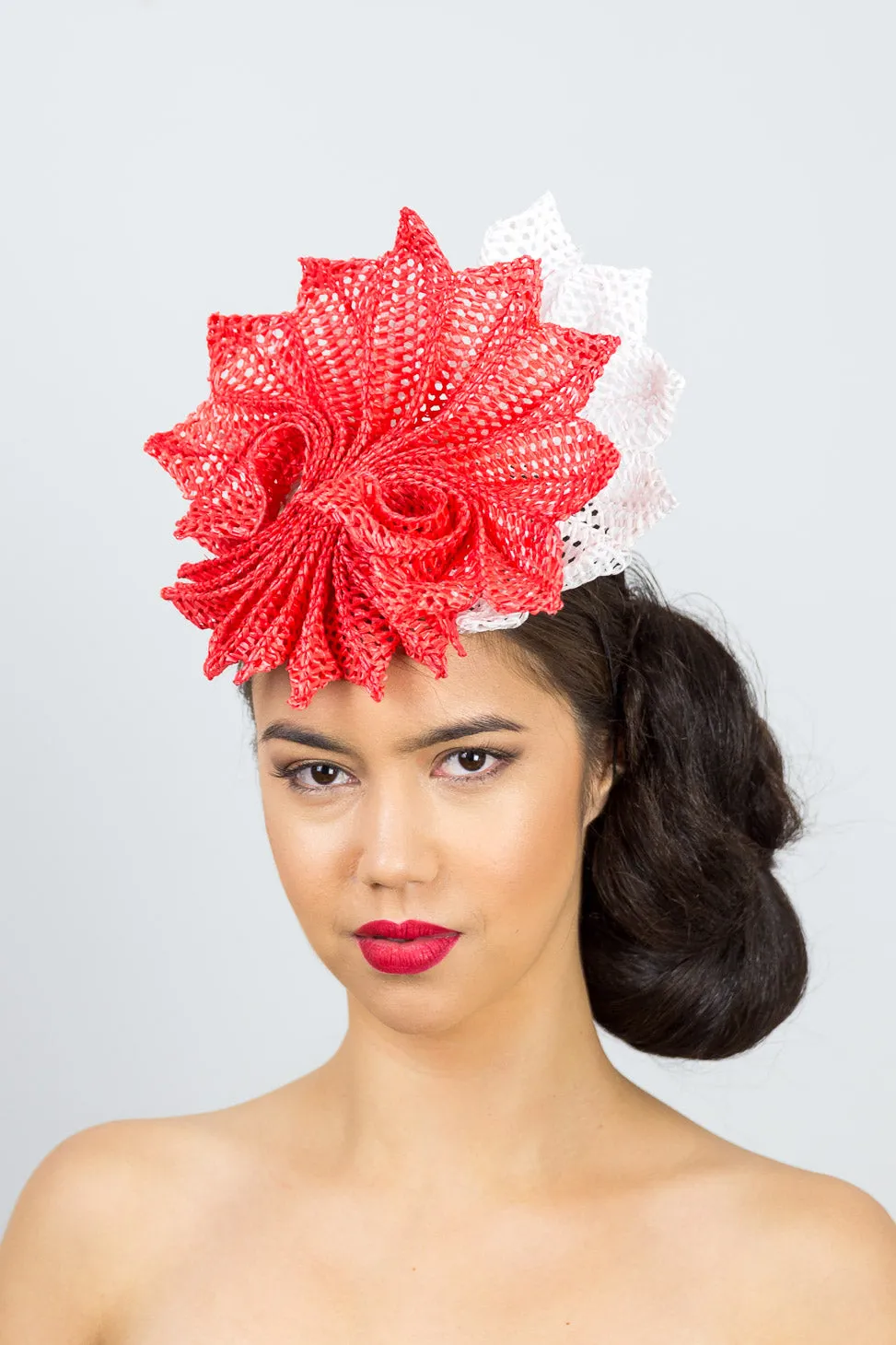 Orange and White Pleated Braid Headpiece