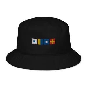 Organic bucket hat with SKPR (skipper) spelled out with Semaphore flags, Nautical Bucket Hat