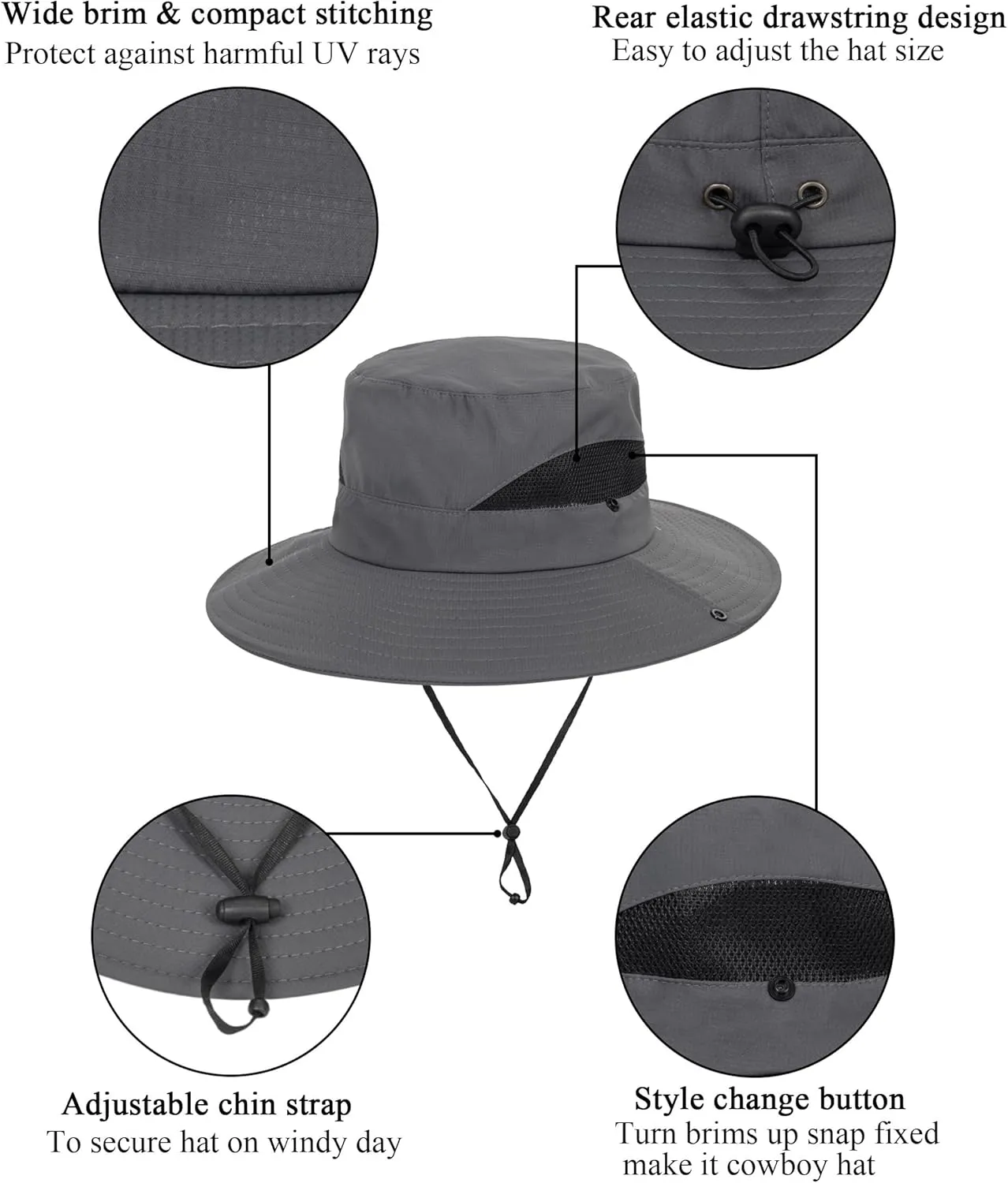 Outdoor Sun Hat Bucket Hats for Women Sun Protection Mesh Quick-Dry Cap UPF 50  (Adjustable Size)
