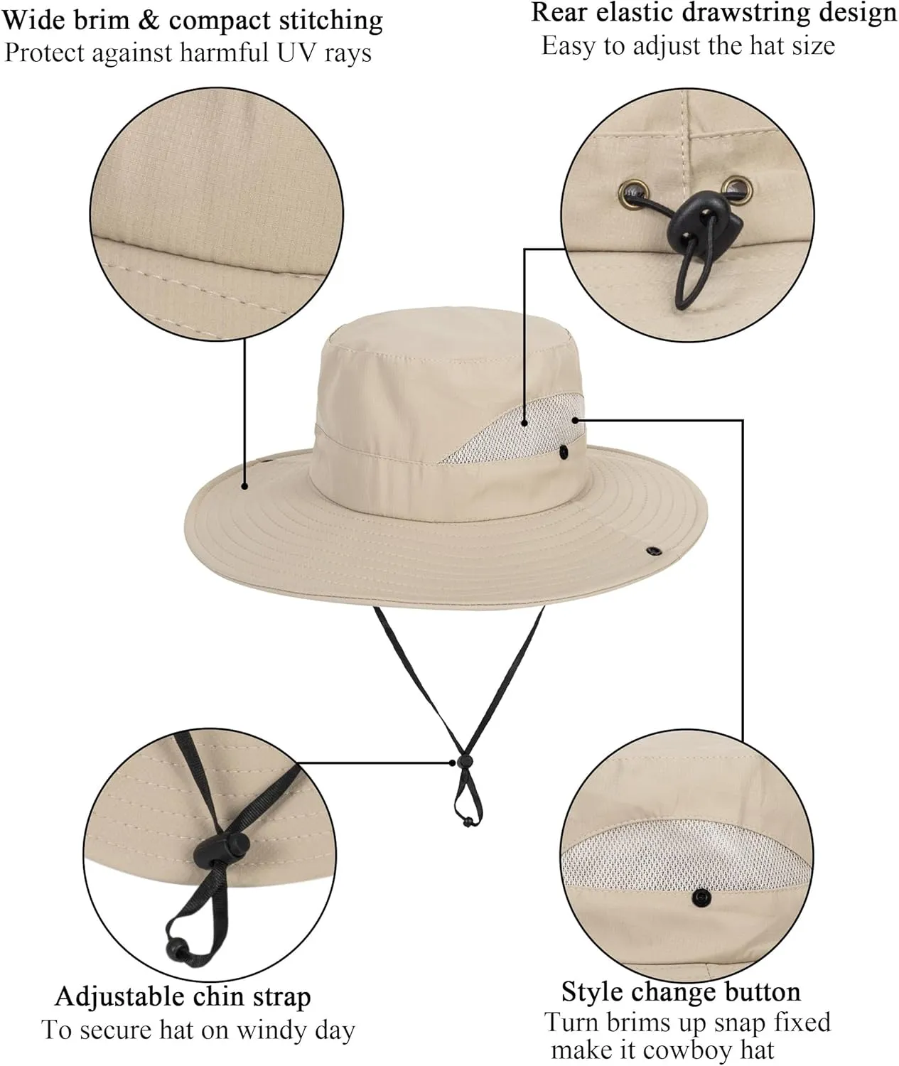 Outdoor Sun Hat Bucket Hats for Women Sun Protection Mesh Quick-Dry Cap UPF 50  (Adjustable Size)