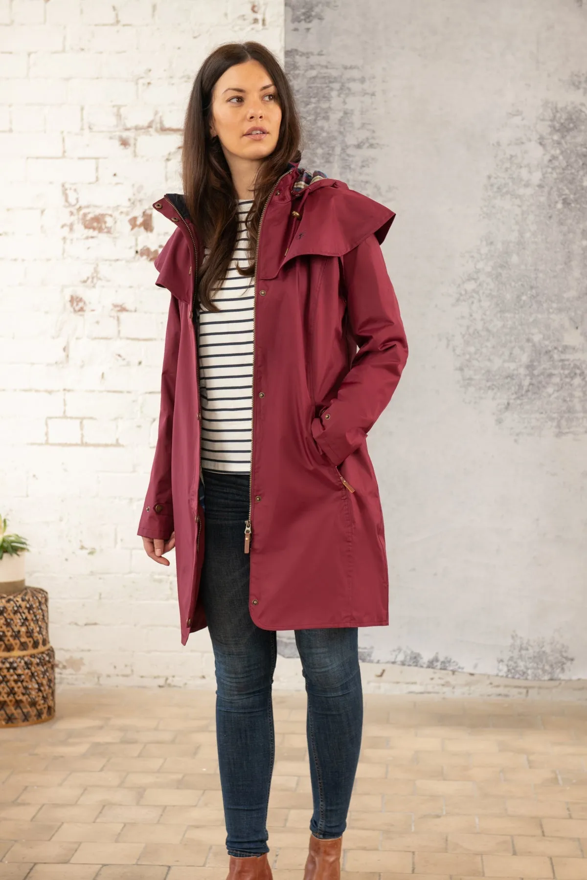 Outrider 3/4 Length Waterproof Raincoat - Berry