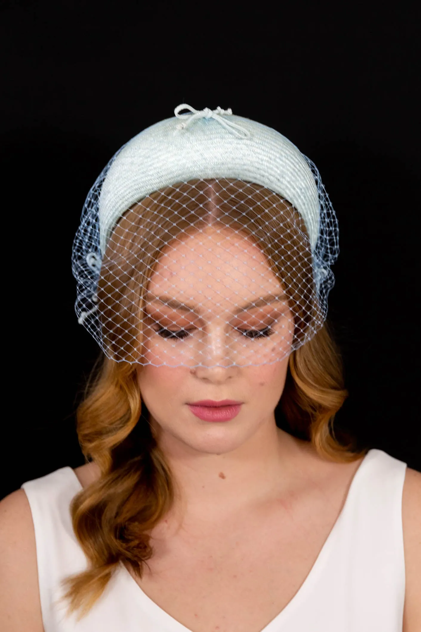 Pale Blue Headband with Removable Veiling
