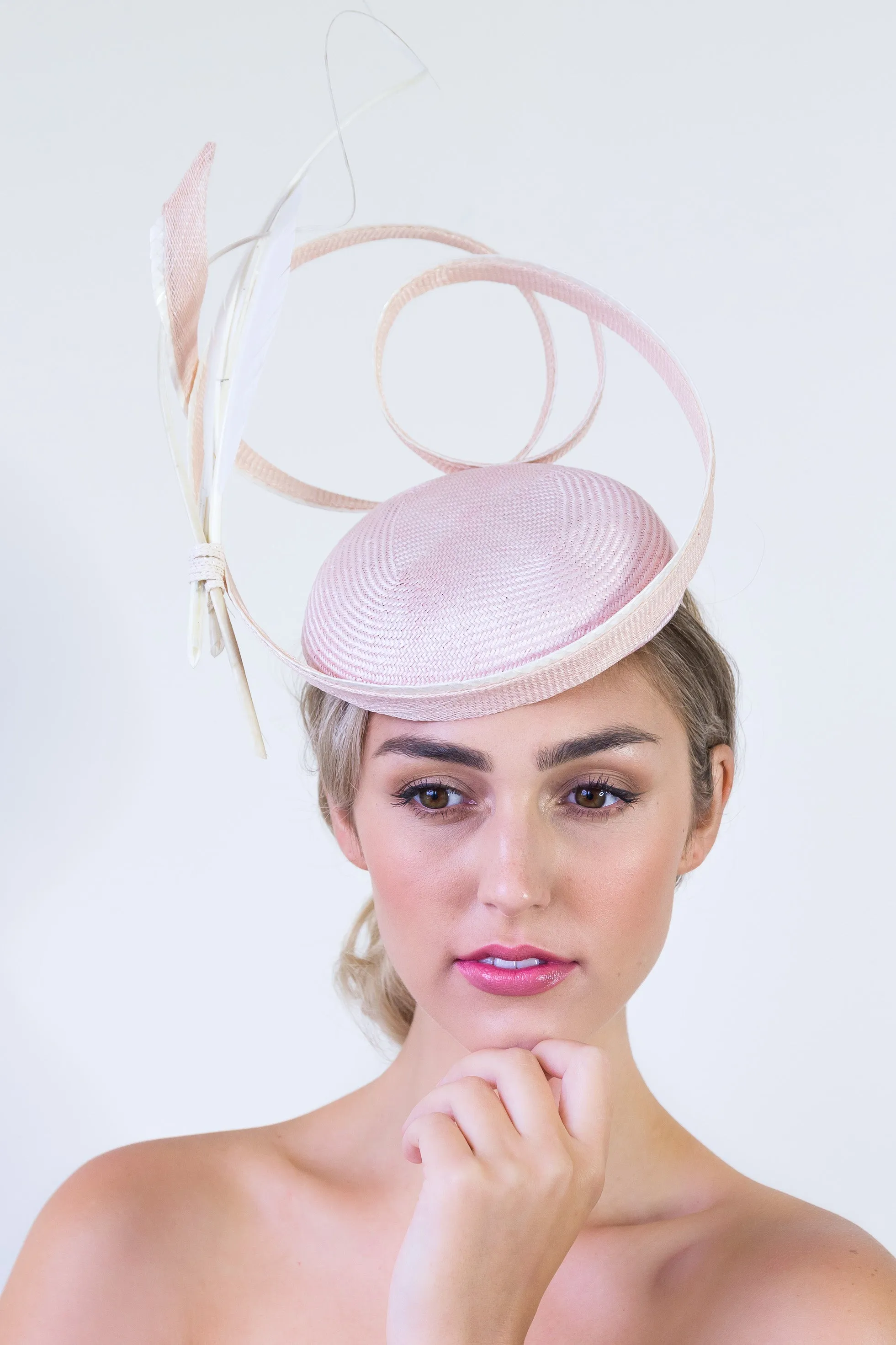 Pale Pink Beret with Sinamay Swirls