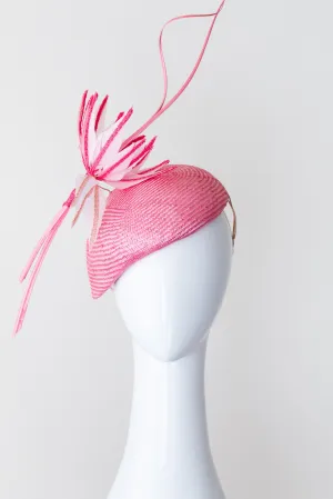 Pale Pink Side Hat with Floating Feather Flower