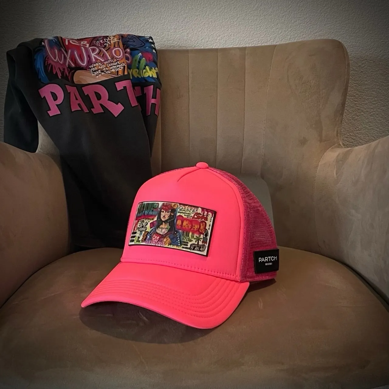 PARTCH Mona Trucker Hat Pink Removable Clip
