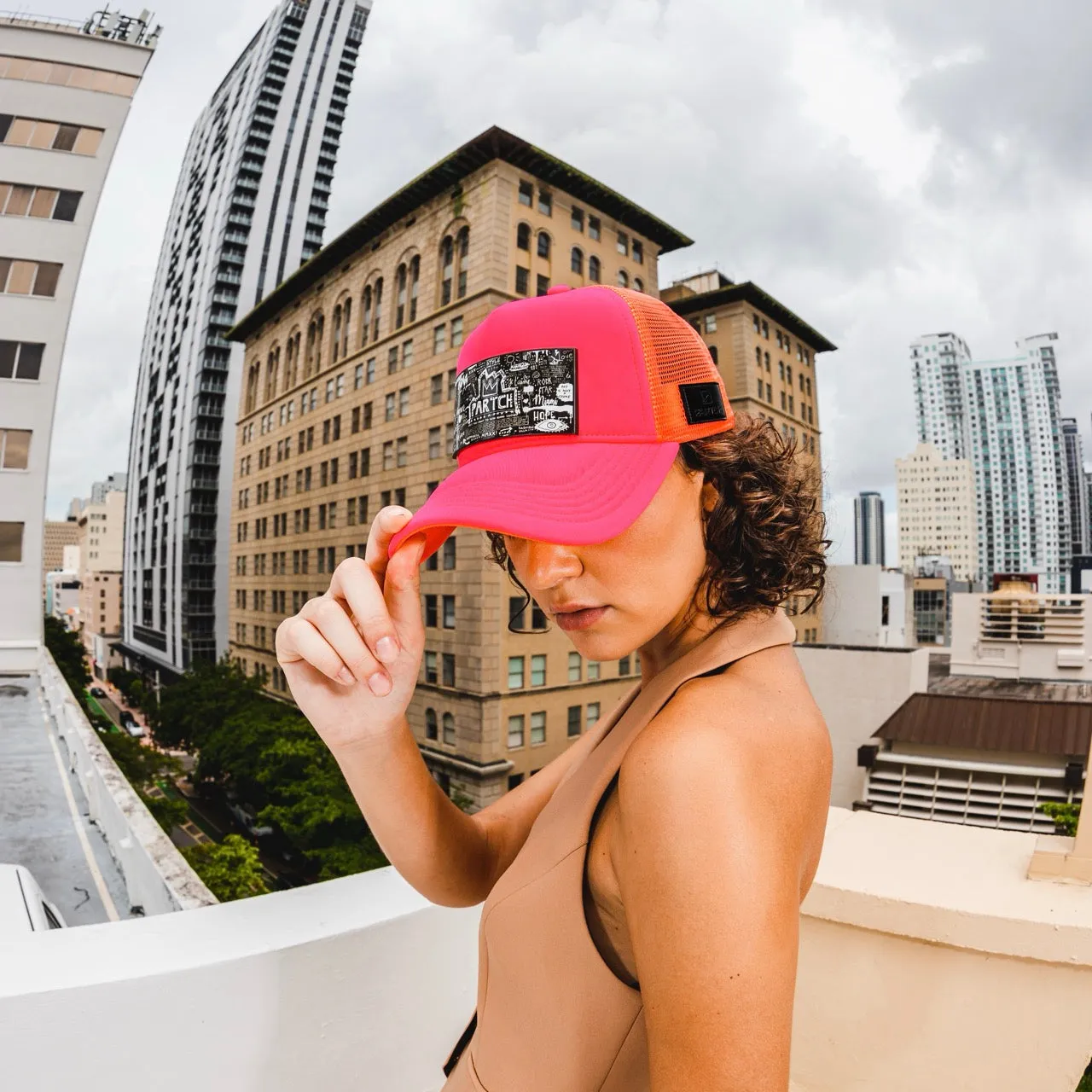 PARTCH Pop Love Blk/Wht Trucker Hat Pink Removable Clip