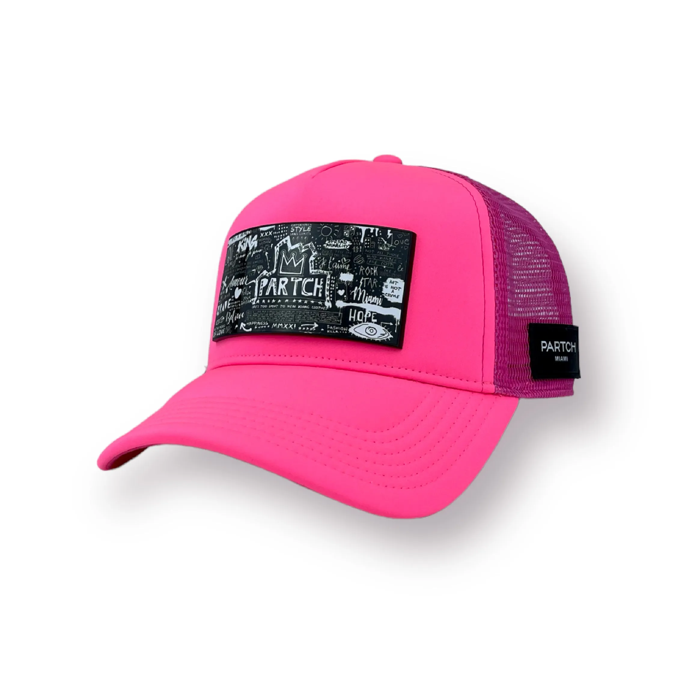 PARTCH Pop Love Blk/Wht Trucker Hat Pink Removable Clip