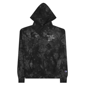 Peace Love & Art Black Tie-dye Hoodie (White Embroidery)