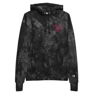 Peace Love Art Black Tie-dye Hoodie (Hot Pink Embroidery)