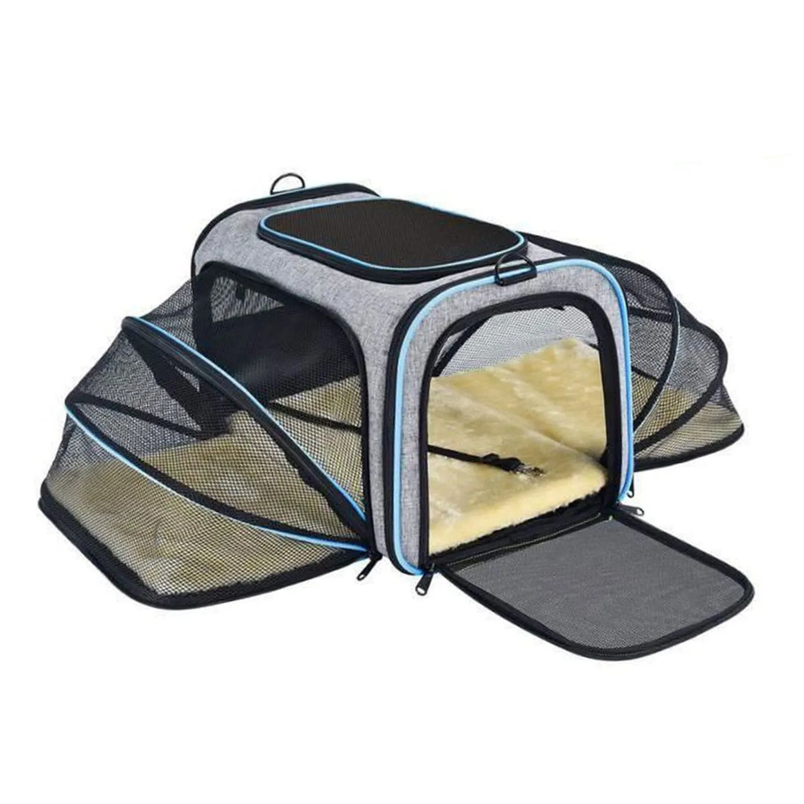 Pet Travel Bag Safe Airline Approved Expandable Foldable Soft-Sided Dog Carrier 3 Doors 2 Reflective Tapes | Brodtica.com
