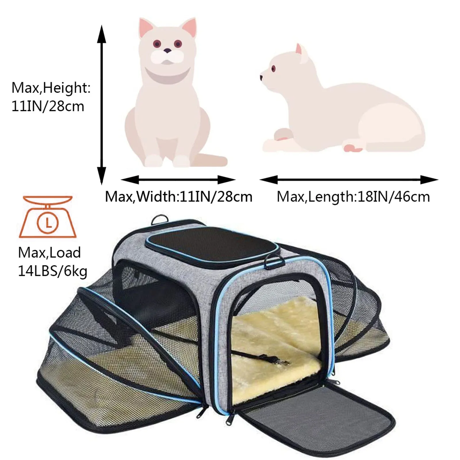 Pet Travel Bag Safe Airline Approved Expandable Foldable Soft-Sided Dog Carrier 3 Doors 2 Reflective Tapes | Brodtica.com