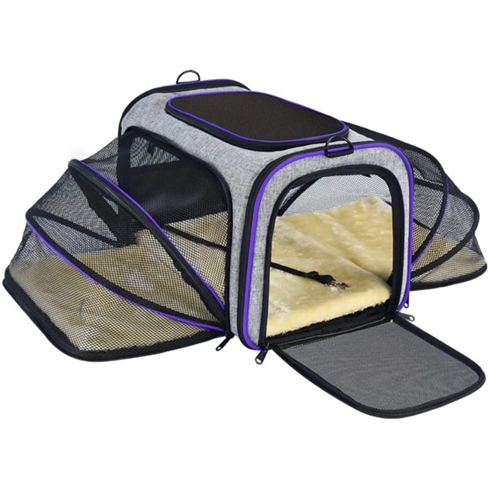 Pet Travel Bag Safe Airline Approved Expandable Foldable Soft-Sided Dog Carrier 3 Doors 2 Reflective Tapes | Brodtica.com