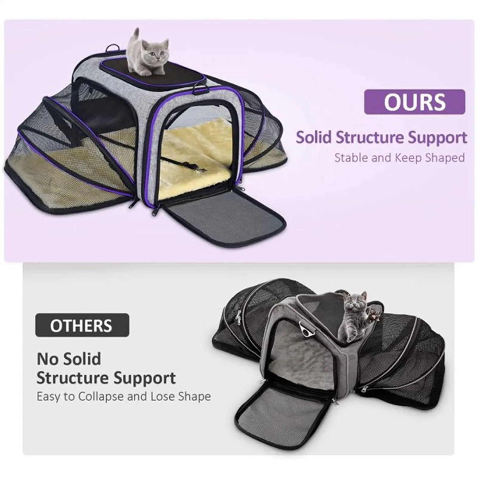 Pet Travel Bag Safe Airline Approved Expandable Foldable Soft-Sided Dog Carrier 3 Doors 2 Reflective Tapes | Brodtica.com