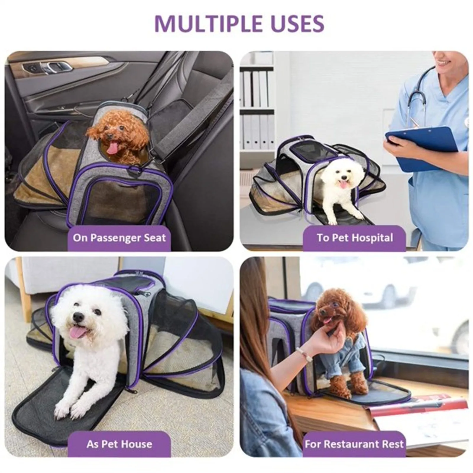 Pet Travel Bag Safe Airline Approved Expandable Foldable Soft-Sided Dog Carrier 3 Doors 2 Reflective Tapes | Brodtica.com