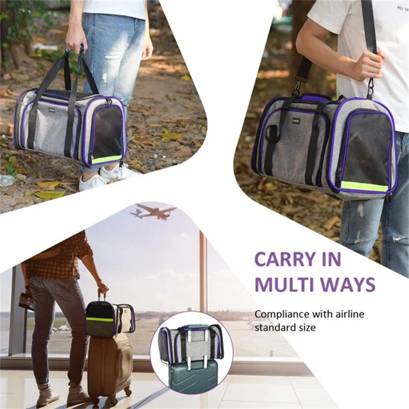 Pet Travel Bag Safe Airline Approved Expandable Foldable Soft-Sided Dog Carrier 3 Doors 2 Reflective Tapes | Brodtica.com