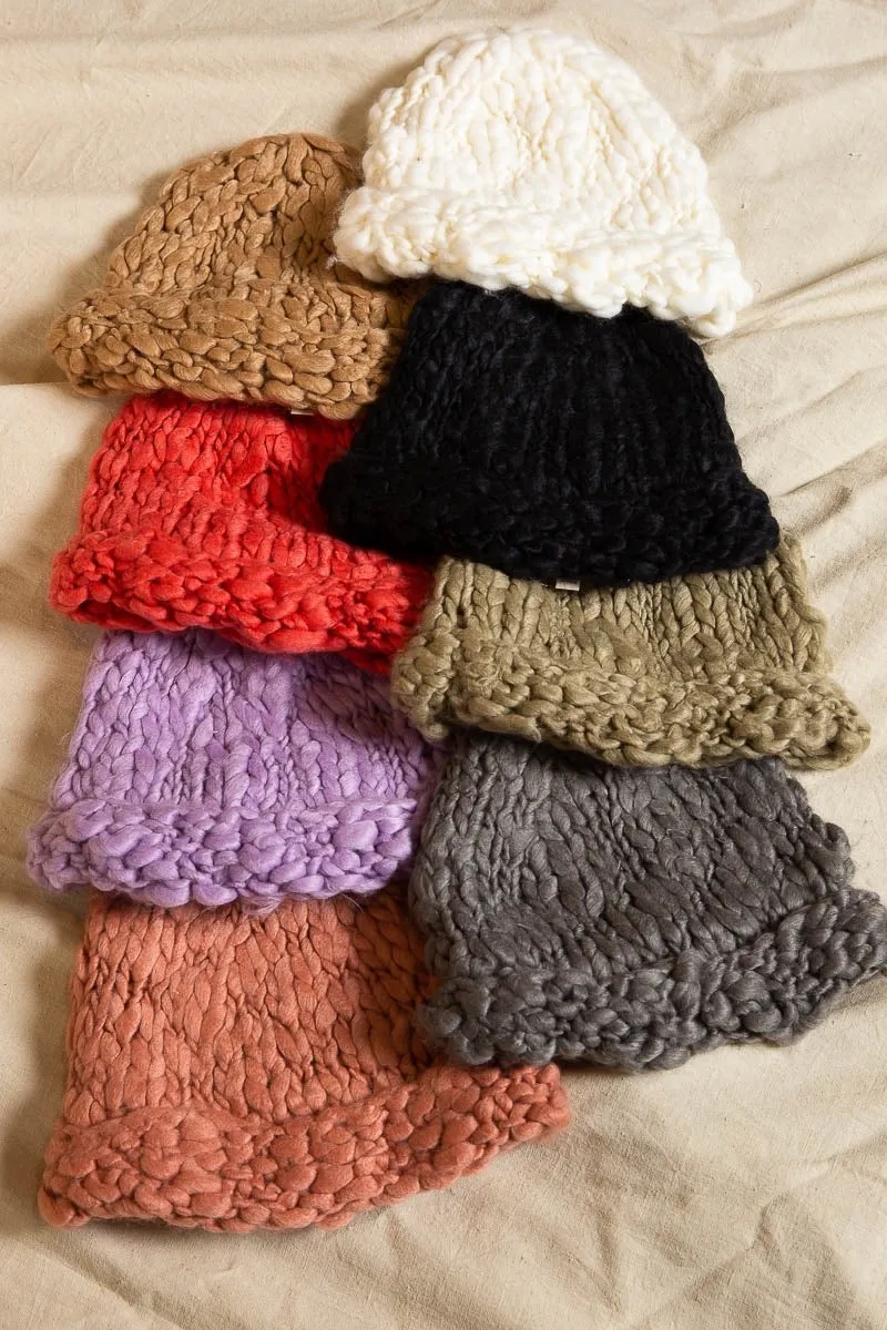 Pilose Cloud Spun Handmade Chunky Knit Beanie Cap