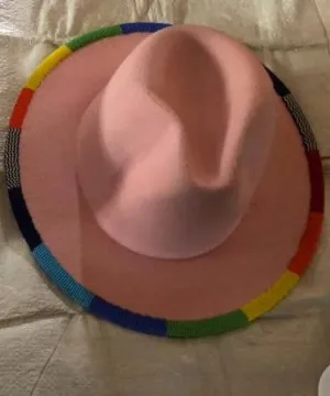Pink beaded fedora hat|summer hats|brim hat|cowboy hat with free shipping world wide