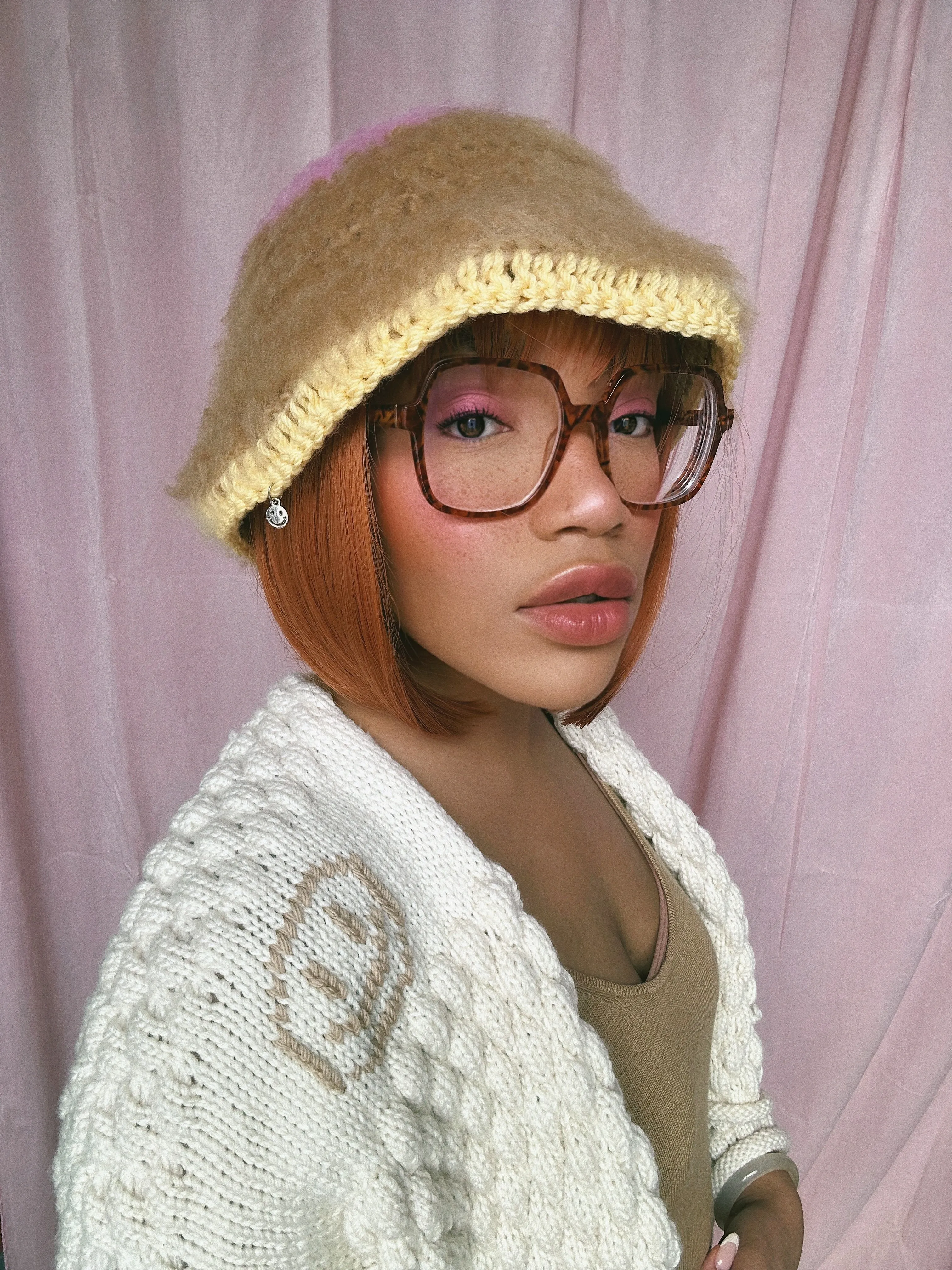 Pink, Brown and Yellow Hat