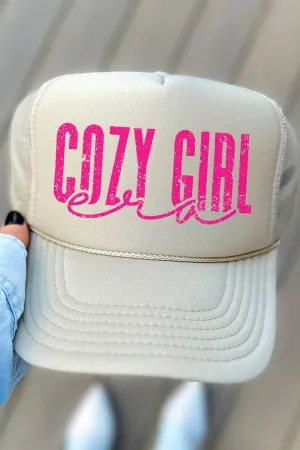 Pink Cozy Girl Era Otto Khaki Foam Front Trucker Hat