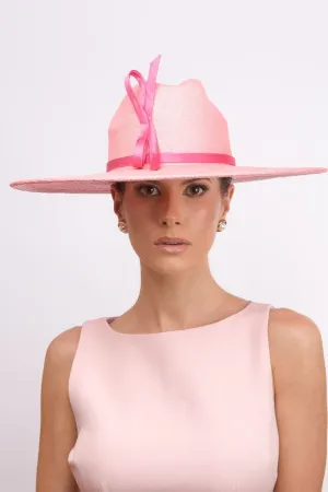 Pink Panama Fedora with Hot Pink Silk Bow