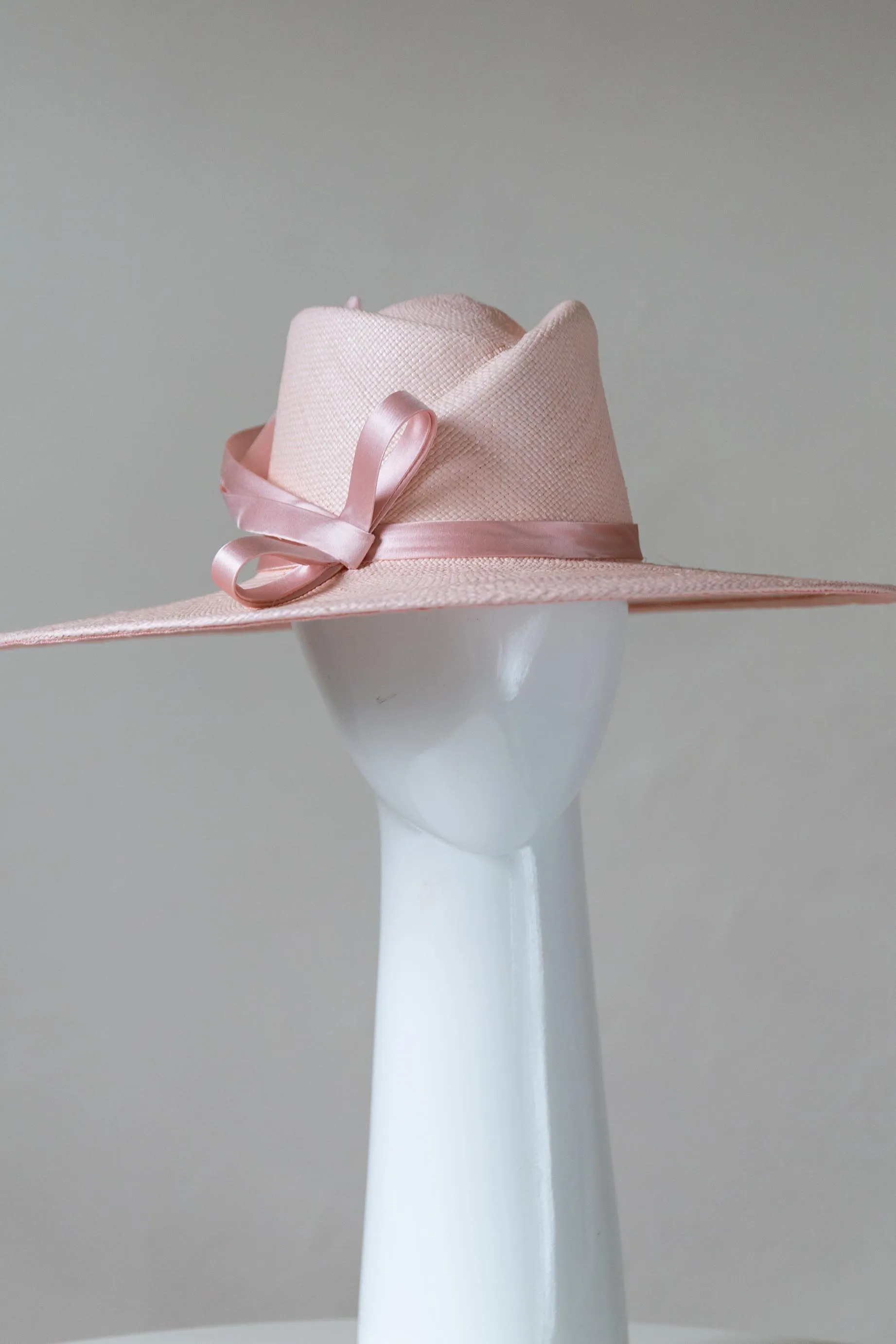 Pink Panama Fedora with Silk Bow