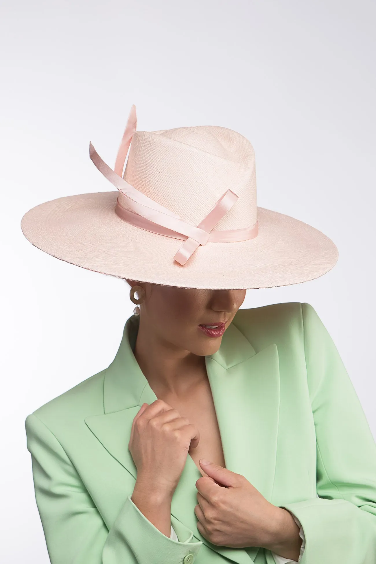 Pink Panama Fedora with Silk Bow