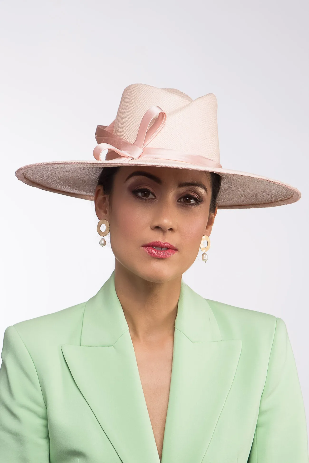 Pink Panama Fedora with Silk Bow