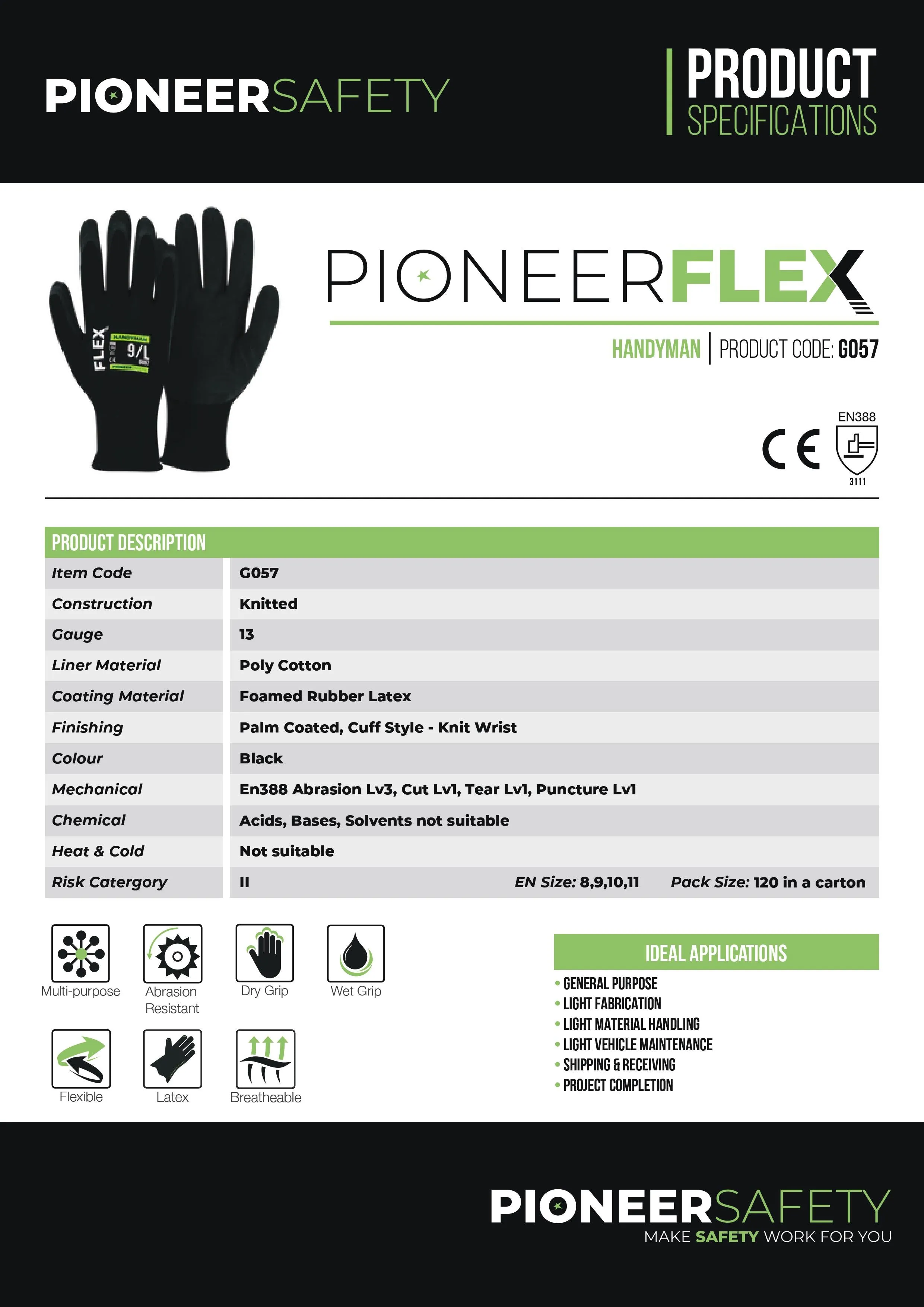PIONEER SAFETY Flex Handyman Gloves Extra Grip G057
