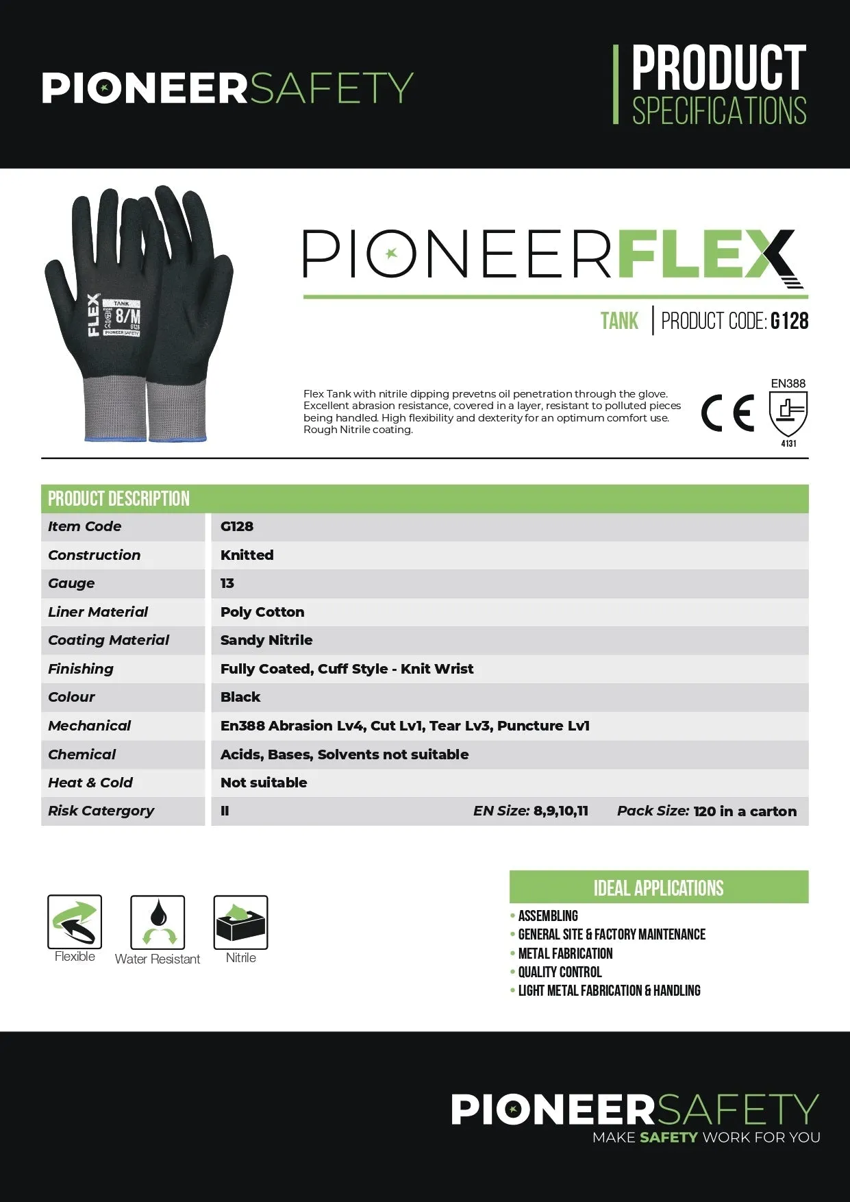 PIONEER SAFETY Flex Tank Gloves Nitrile Dipped G128