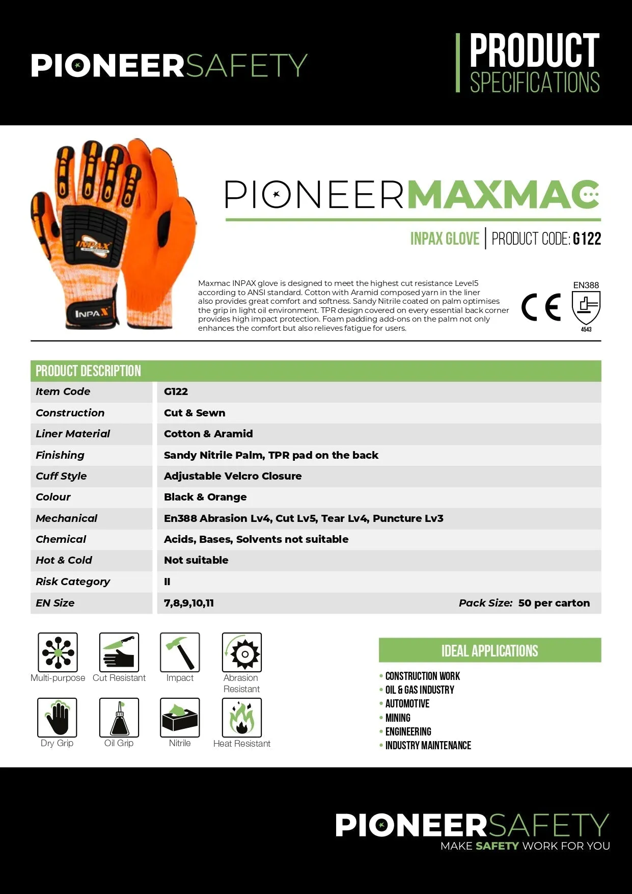 PIONEER SAFETY Gloves Maxmac Inpax Size 10 G122
