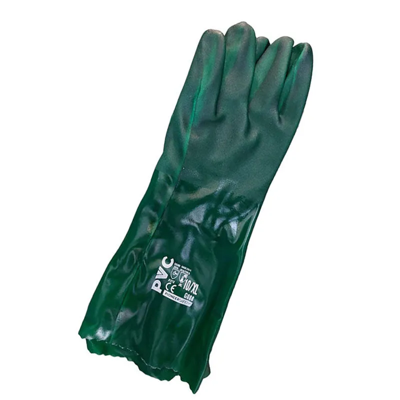 PIONEER SAFETY Gloves PVC Coat Green Textured Heavy Duty Open Cuff 40cm